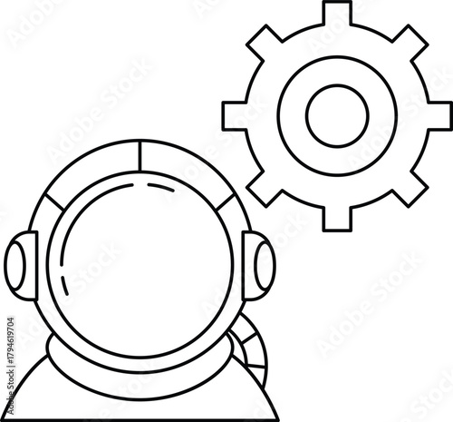 A man in a space suit is wearing a headset and looking at a gear