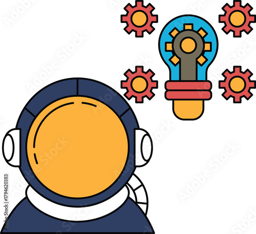 A man in a spacesuit is looking at a light bulb