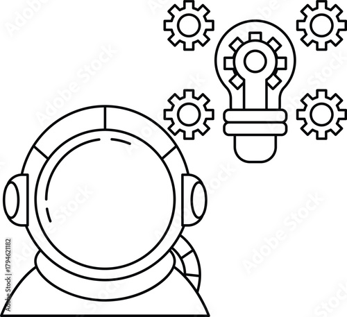 A man in a spacesuit is looking at a light bulb