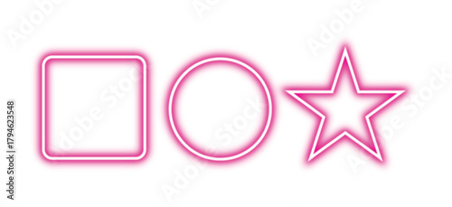  Pink Neon icon star Square circle on transparent background