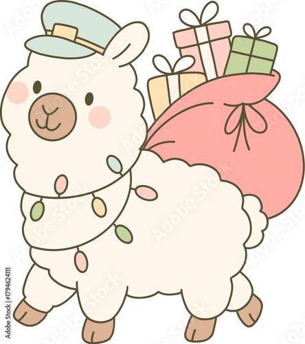 llama christmas clipart funny holiday xmas animal hand drawn cute doodle postman santa