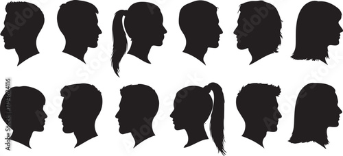 Diverse Silhouettes of Human Heads in Profile View