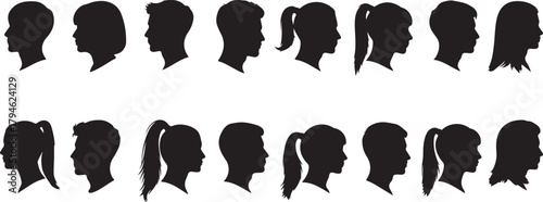Diverse Silhouettes of Human Heads in Profile, Men and Women
