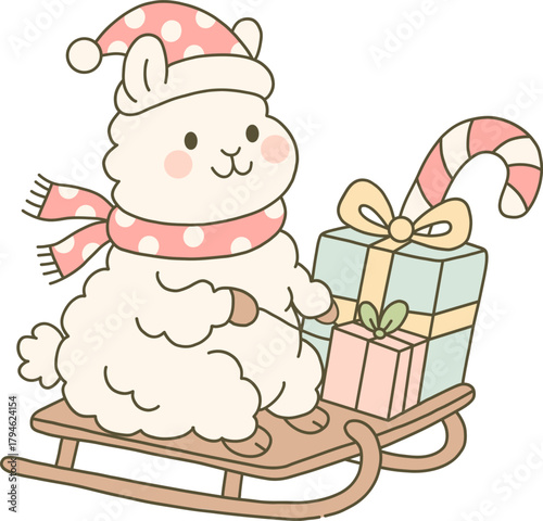 llama christmas clipart funny holiday xmas animal hand drawn cute doodle sliegh