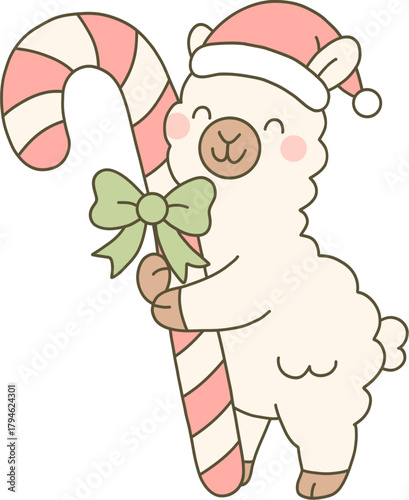 llama christmas clipart funny holiday xmas animal hand drawn cute doodle pink candy cane coquette