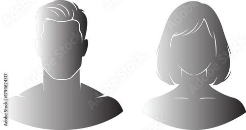 Silhouette Icons of Male and Female Heads and Shoulders on White Background