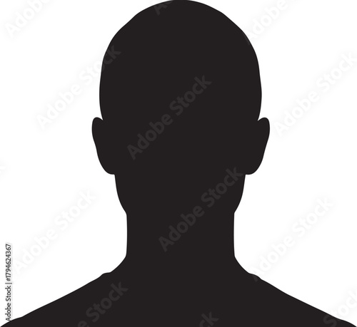 Silhouette of a bald person's head and shoulders against a white background