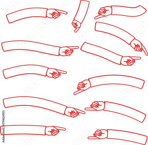 Pointing fingers pattern hand direction illustration red color background element