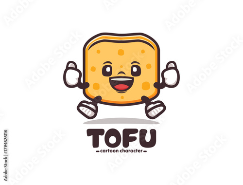 Tofu cartoon mascot with thumbs up