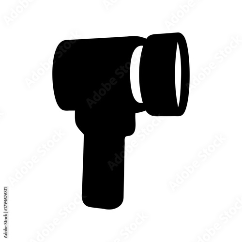 Stylized image of a spotlight or handheld searchlight with a black silhouette
