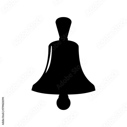 Simple black silhouette illustration of a classic hand bell, isolated on white