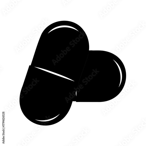 Black and white graphical representation of medication capsules for health concept