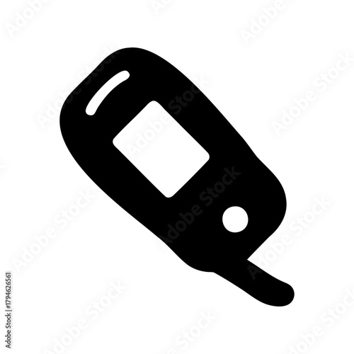 A simplistic and stylized icon of a blood glucose meter in black