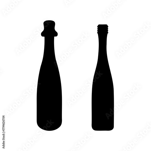Silhouette of two different wine bottles, one closed and one without cork