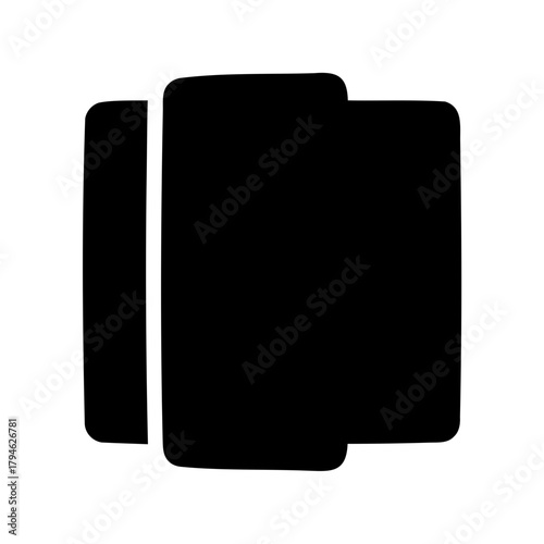 Black silhouette of overlapping rectangles suggesting layering or stacking concept