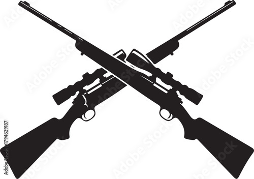 Crossed Sniper Rifles with Scopes - Black Silhouette Icon