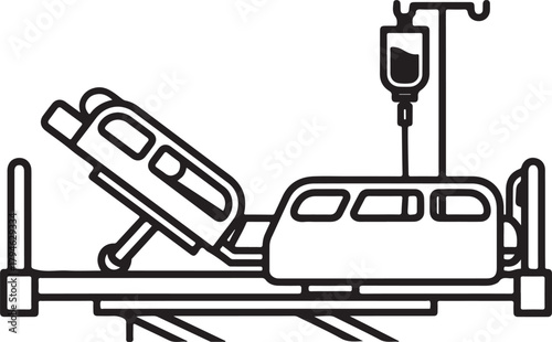 Hospital Bed with IV Drip - Clean Line Art Icon
