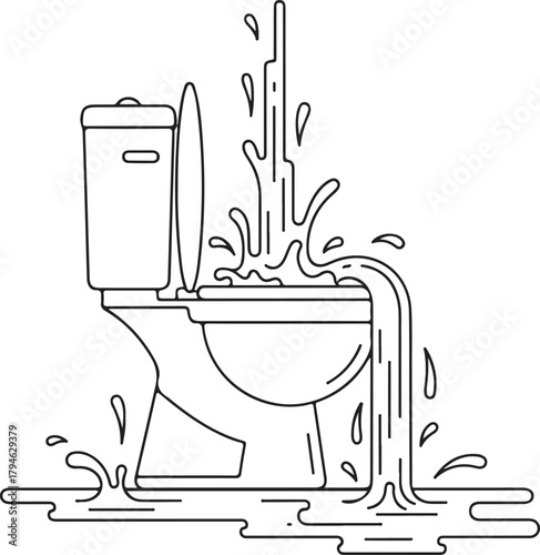 Leaking Toilet Illustration: Water Overflowing and Splashing on Floor