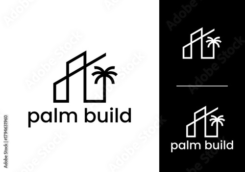 palm home building linear style logo design vector	

