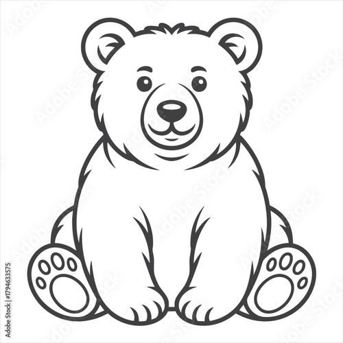 Adorable Bear Cub Line Drawing for Coloring