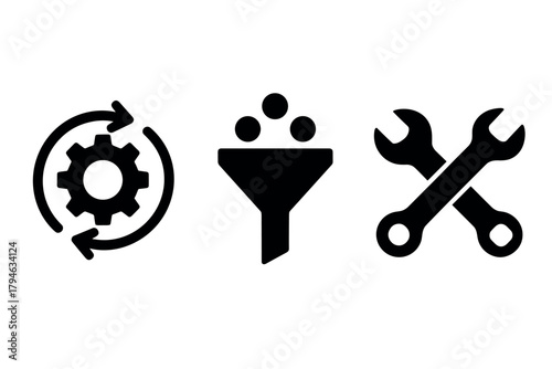 Silhouette icons for automation, filter processes, and tool configuration
