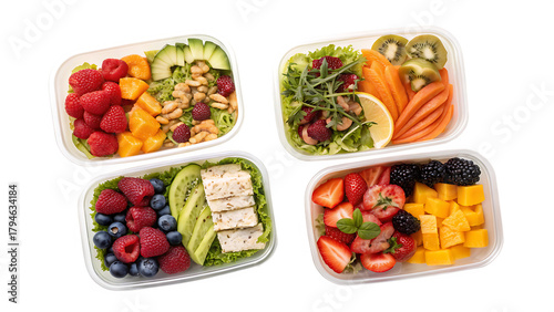 The colorful culinary quartet - Plastic containers cut out on PNG. AI generated.
