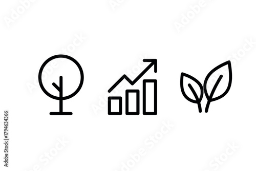 Minimalist eco growth icons sustainable development and nature concept