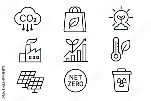 Ecofriendly line icons sustainability and renewable energy symbols