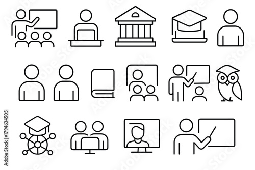 Education icons set linear style symbols for learning and teaching themes