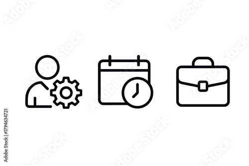 Business management icons gear user, calendar time, briefcase essentials