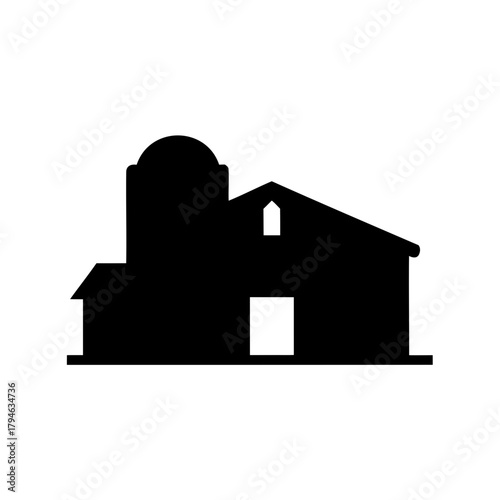 Monochrome Silhouette of a Barn and Silo Farm Agriculture Building