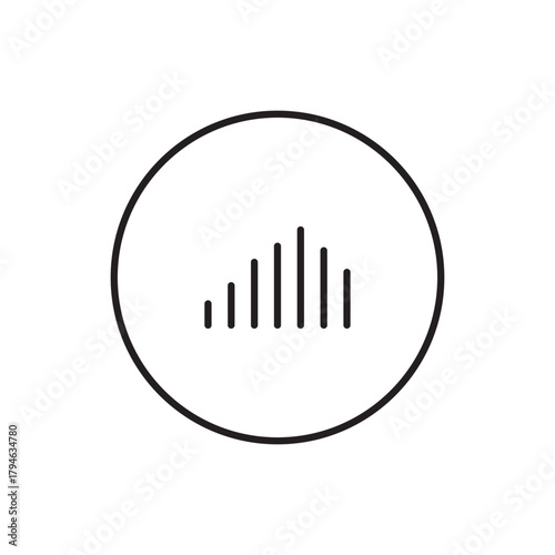 Digital Sound Icon: A sleek, minimalist digital sound icon featuring vertical bars representing audio levels, encapsulated within a perfect circle. An emblem of audio, design, and digital media
