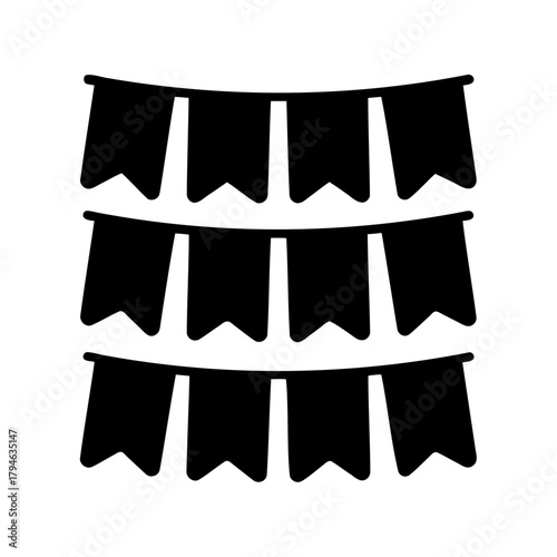 Three rows of black pennant banners, ideal for event decoration