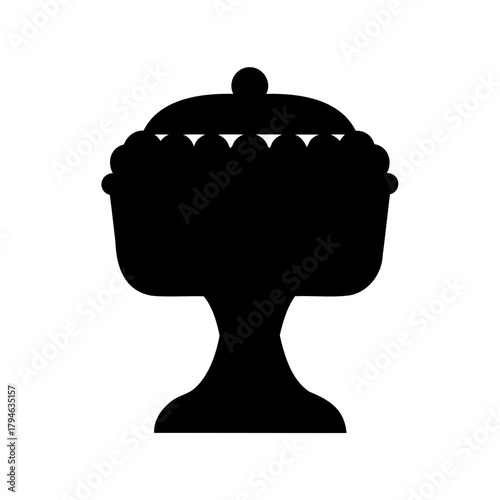 Silhouette of a covered candy dish on a pedestal for decoration