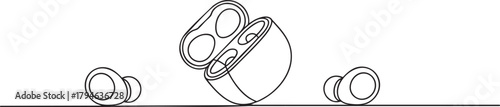 Continuous one line vector illustration of TWS true wireless earphone in minimalist modern line art style