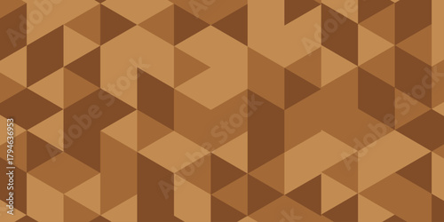 Abstract geometric wall tile and metal cube background triangle wallpaper. Seamless geometric pattern low polygon backdrop background. brown and orange diamond overlap polygonal background.	
