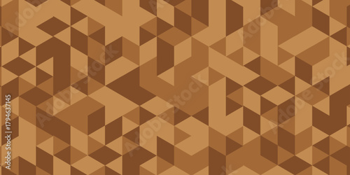 Abstract geometric wall tile and metal cube background triangle wallpaper. Seamless geometric pattern low polygon backdrop background. brown and orange diamond overlap polygonal background.	

