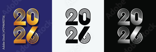 2026 modern typographic new year design with elegant gold black and monochrome style variations