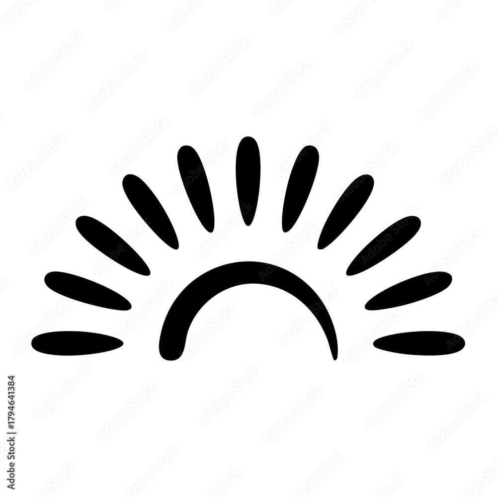 Obraz premium Minimalist sunrise illustration vector graphic design sun rays half circle shape simple black and white clip art