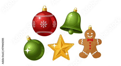 Festive Christmas ornaments and gingerbread man bring holiday cheer, perfect for decorating invitations, cards, and social media this season