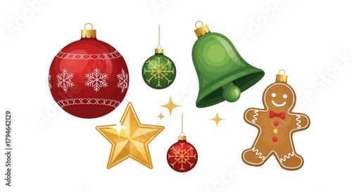 Festive Christmas ornaments and cheerful gingerbread man bring holiday joy to your projects or social media posts this winter season