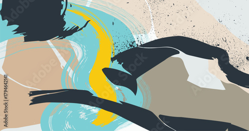 grunge Paint strokes element, Hand drawn oil painting. Abstract artistic. Oil on canvas. golden texture. Paint spots. Strokes of paint. modern Art. Colorful canvas.eps10