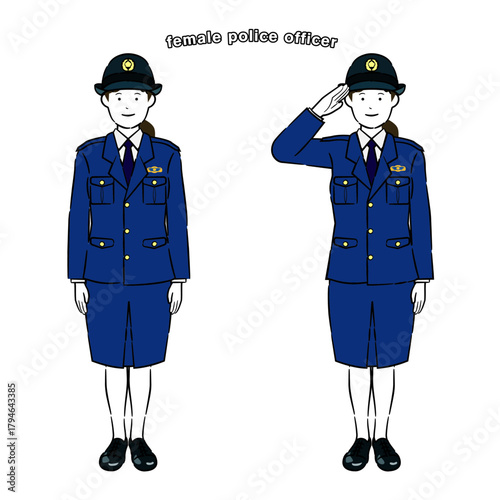 起立・敬礼ポーズをする女性警察官 4C