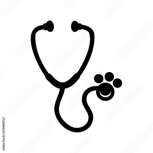 Stethoscope with Paw Print Represents Veterinary or Animal Care Services Black Icon