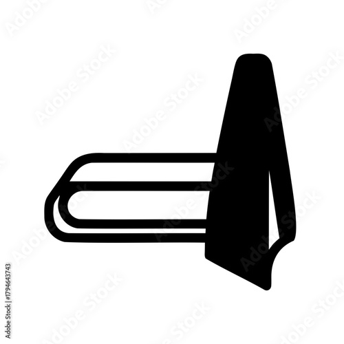 Modern minimalist icon design showcasing an iron with draped fabric in black