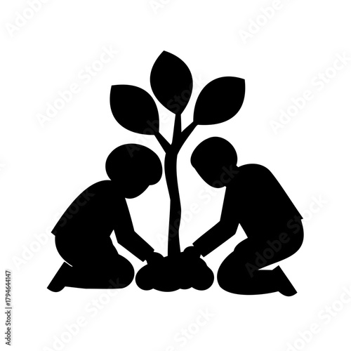 Children planting a sapling tree together, symbolizing growth, teamwork, and future