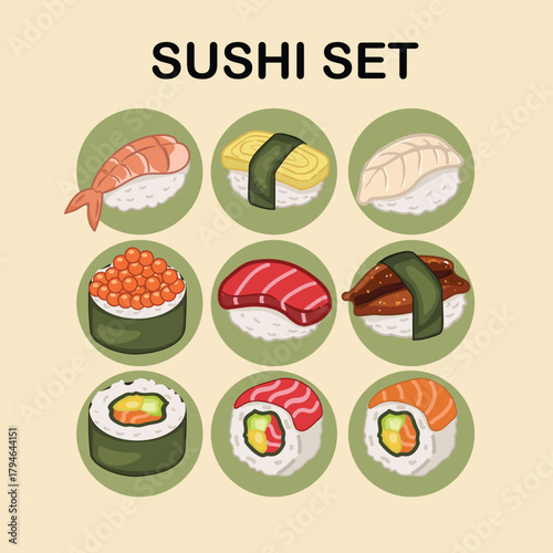 A Set of Sushi. Vector Illustration