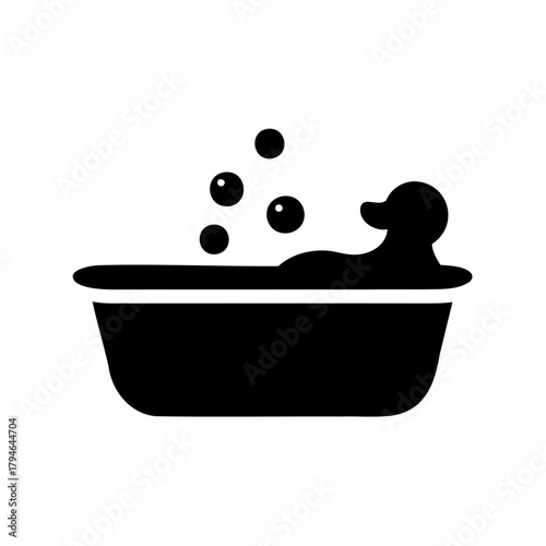 Icon of a rubber ducky in a bathtub with bubbles floating above