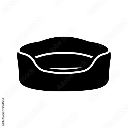 Monochrome depiction of a cozy pet bed with comfortable raised edges