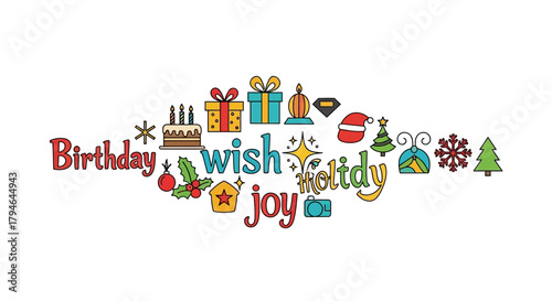 Celebrate every moment with festive birthday and holiday wishes, spreading joy with delightful icons and cheerful greetings